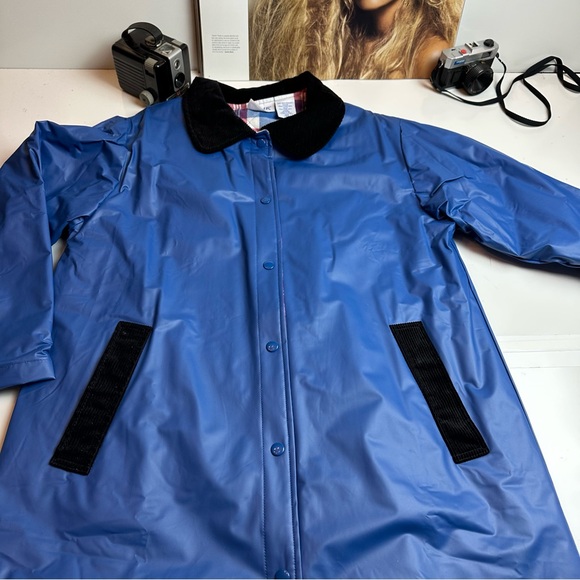 Vintage Plaid-Lined Heritage Raincoat | Blue Slicker · Blair - Picture 3 of 9